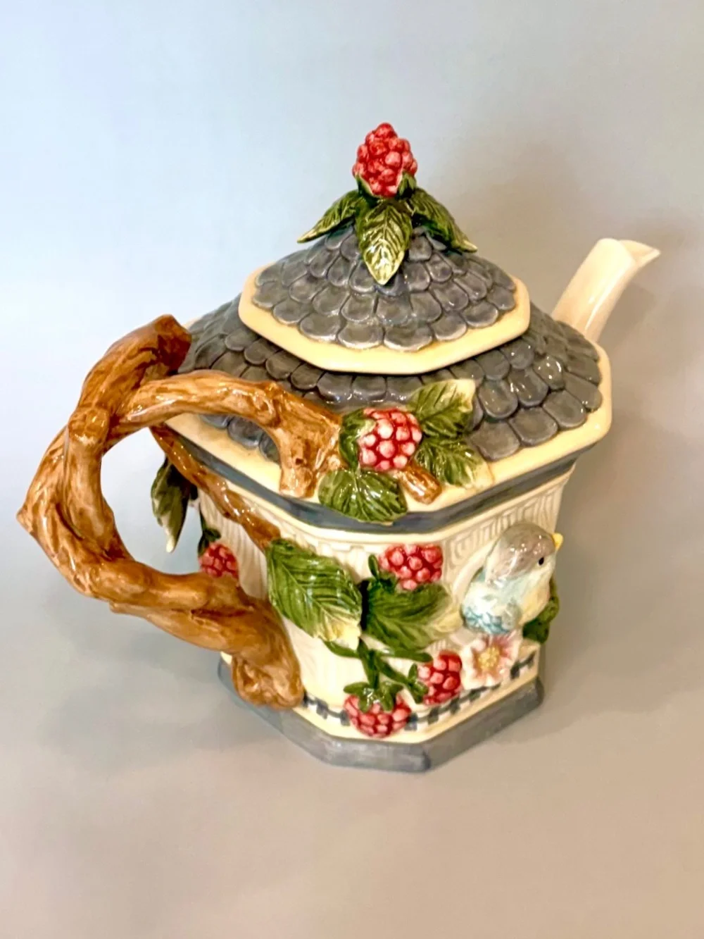 Vintage Fitz and Floyd English Garden Birdhouse Teapot Ceramic Collectible